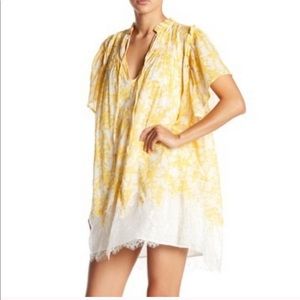 Free People Yellow Tunic Mini Dress w/ Lace